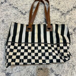 MacKenzie-Childs Black and White Striped Tote